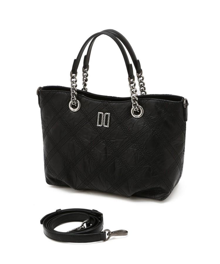 Daks Womens Accessories Black Cowhide Embroidered Dd Logo Chain Tote Bag_Dcba6E324Bk