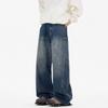 Mens Wide Leg Denim Pants With Rhinestone Embellishment Relaxed Fit Straight Cut Jeans Casual Wear
