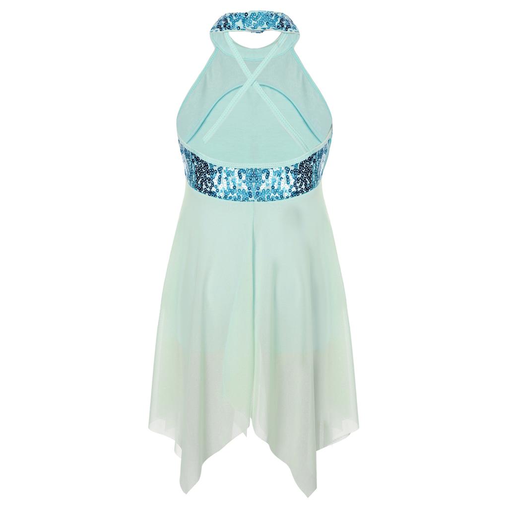 Ohlávka bez rukávů Flitry Criss Cross Back Nepravidelné trikotové šaty Dětské Dívčí Kostýmy moderního lyrického tance