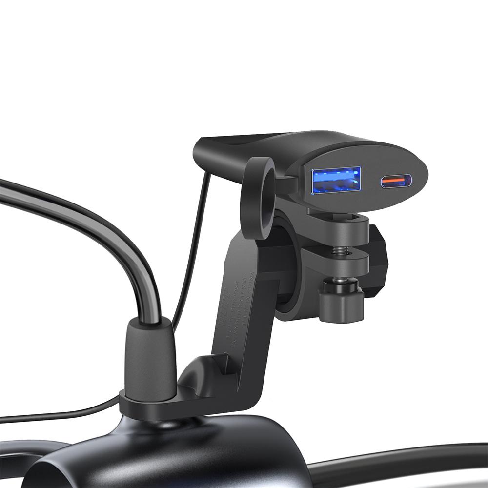 USB-C USB-A Dual Ports Motorcycle Charger For Handlebar or Rearview Mirror Mount