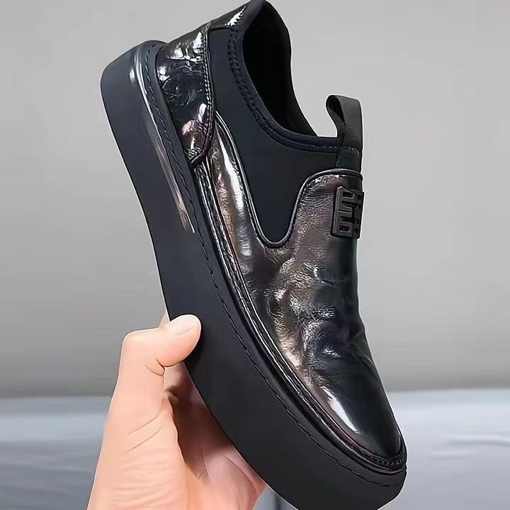 Loafers Men's 2025 Spring New Men's Shoes Platform Leather Shoes British Style Increase Round Head One Pedal Lazy Shoes Tide