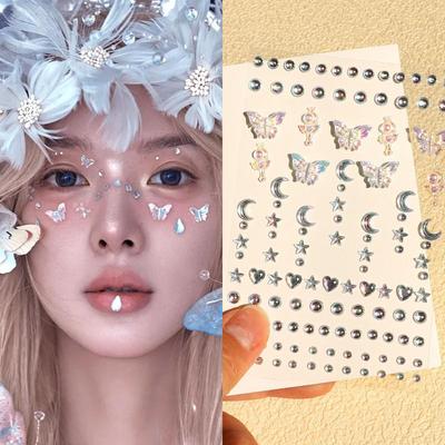 Butterfly Pearl & Diamond Face Stickers for Kids - Rhinestone Forehead & Eye Makeup Decorations