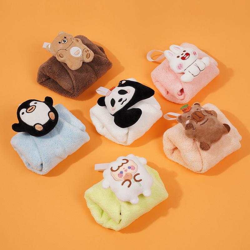 3D Cartoon Cute Hanging Hand Towel - Absorbent Coral Fleece Embroidered Cloth for Kitchen & Kids