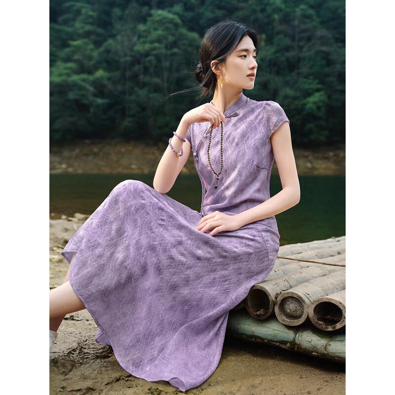 XWI Women's New Chinese Style A-line Dress with Frog Buttons