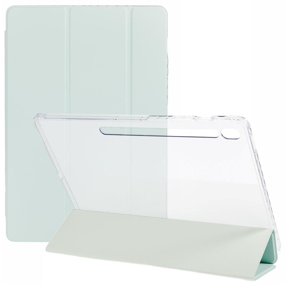 For Samsung Galaxy Tab S10 FE+ Case Tri-Fold Stand Leather + TPU + Acrylic Clear Back Tablet Cover