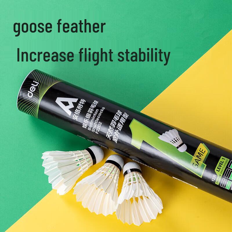 Deli F2202 Goose Feather Badminton Shuttlecocks (12-Pack)