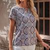Ladies Summer Short Sleeve O Neck Breathable Retro Printed Pullover T Shirt Top