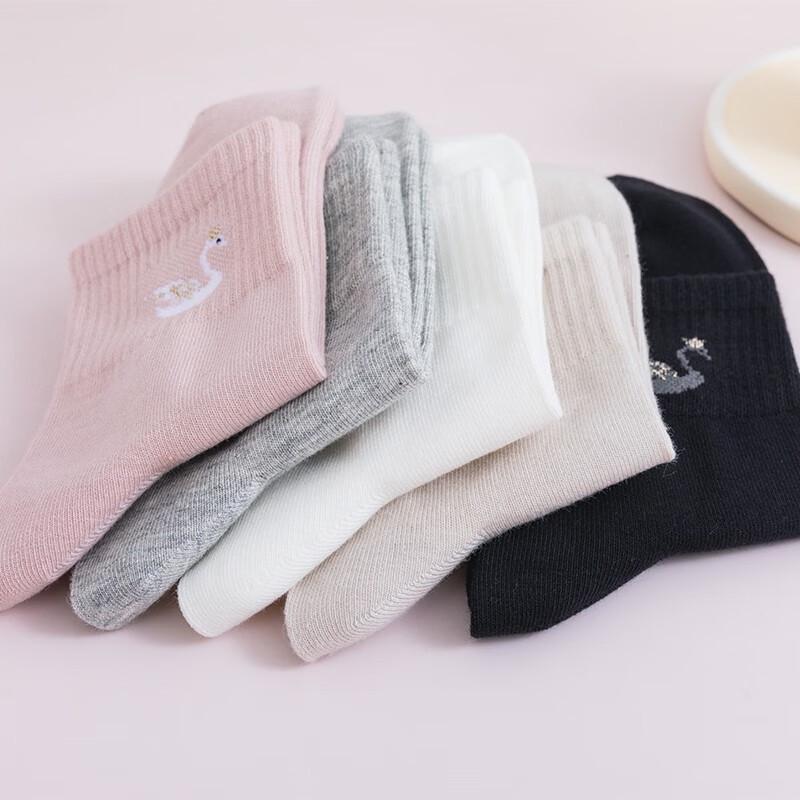 Langsha Women's Pure Cotton Japanese Style Mid-Calf Socks (5 Pairs)