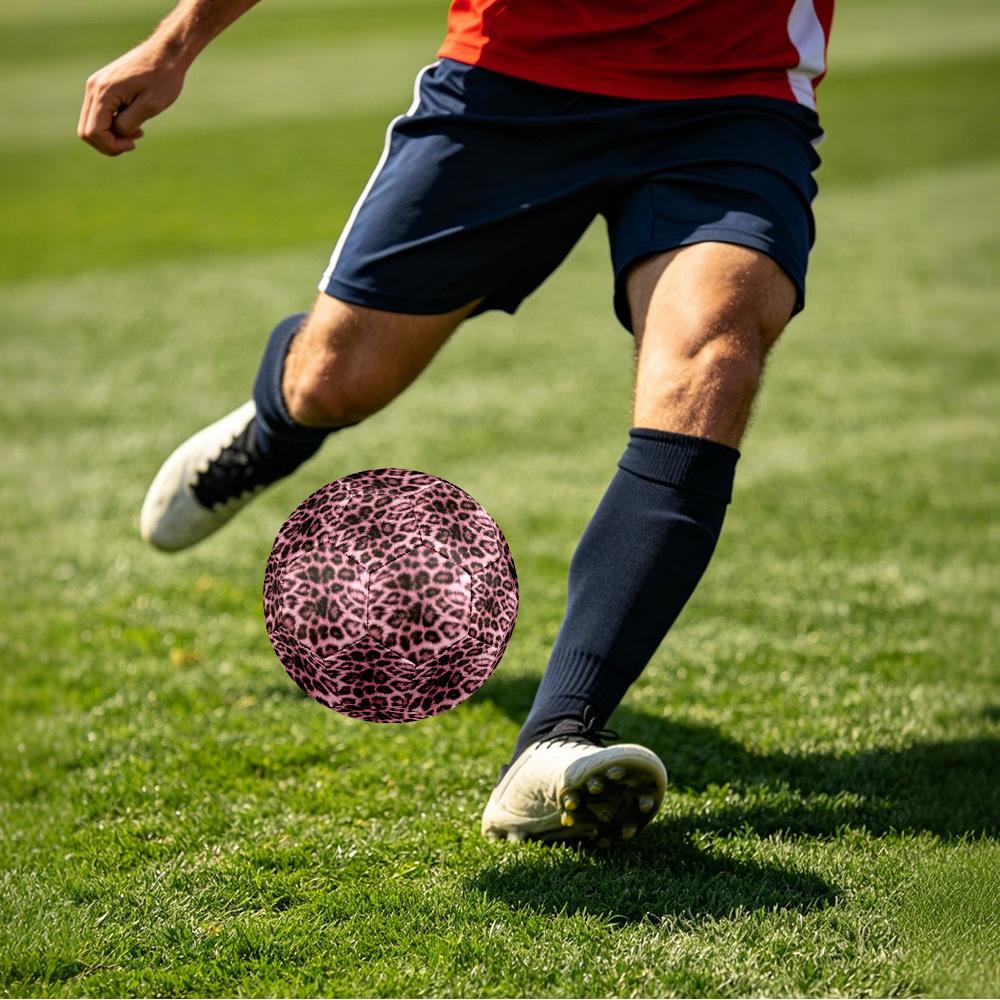 1pc Pink Leopard Print Theme Soccer Ball Football, Size 5, Lightweight PVC, Outdoor Training Soccer Ball,Gift c65131