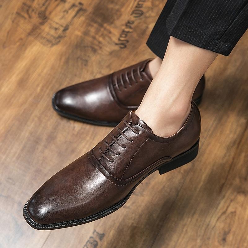 New Fashion Gentleman Dress Shoes For Men Black Brown Lace Up Brogues Oxfords Prom Formal Wedding Footwear Zapatos