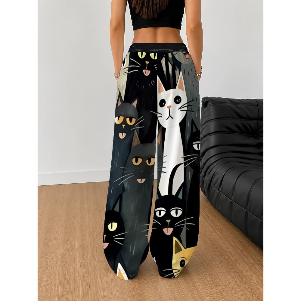 Women's Fashion Casual Wide-leg Pants, Trousers Drawstring Elastic Waist Spring and Autumn Outdoor Long Sweatpants