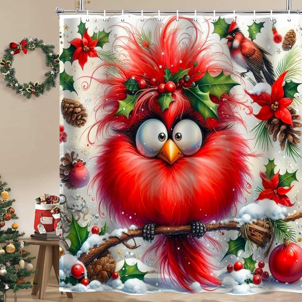 Christmas Snowy Birds Print Bathing Curtain Bathroom Shower Curtain With 12 Hooks Bathroom Home Decor And Accessories
