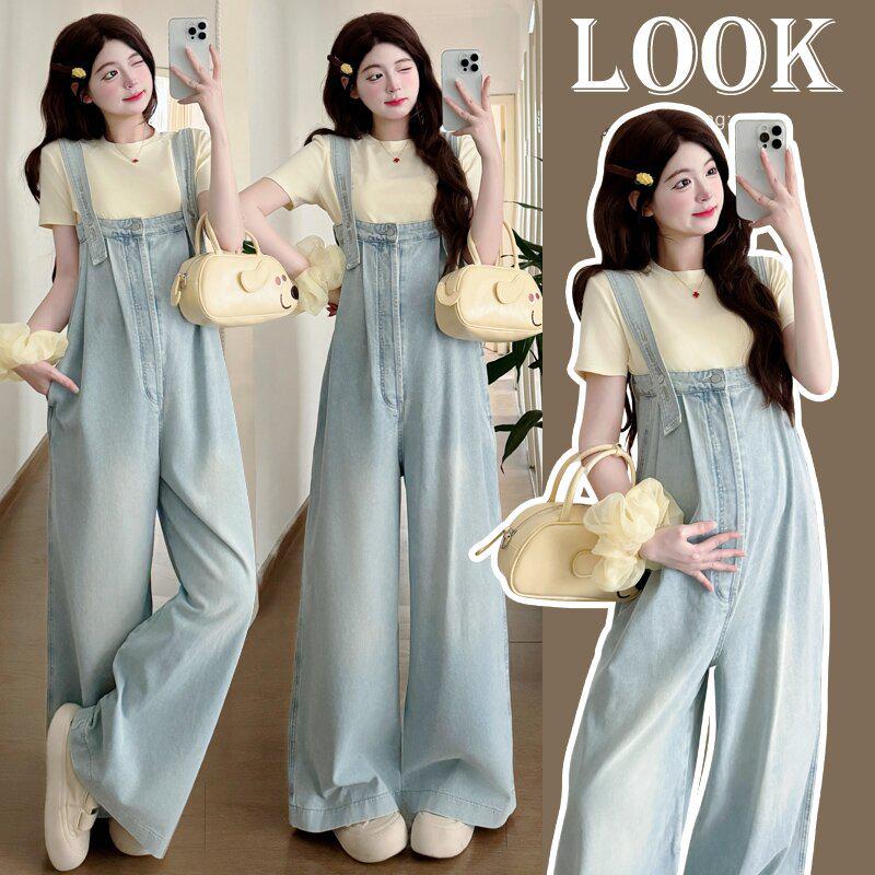 Maternity Denim Overalls & Short-Sleeve Top Set L