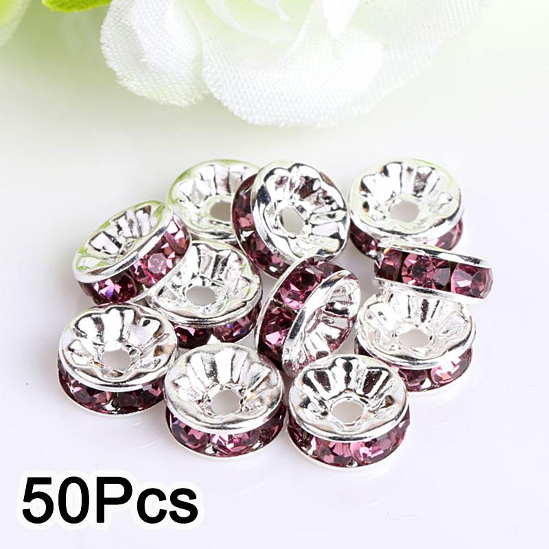 50Pcs Diamond-Encrusted Wheel Spacer, 8mm Bead Spacing, DIY Material, Handmade Jewelry Accessory For Bracelets And Necklaces