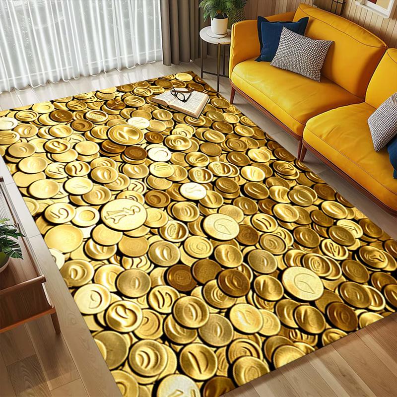 Golden Coins Living Room Nonslip Area Rug Soft Carpet For Bedroom Game Playroom Sofa Office Home Decor Doormat Christmas Gift C926135