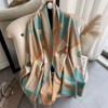 Premium Double-Sided Jacquard Houndstooth Scarf Wrap Women Winter Fall Warm Cotton Blend Shawl 185x70cm
