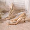 Pointed Stiletto Applique Solid Color High Heels Festive Wedding Dress Wedding Shoes Bride Show Shoes Korean Version of Fashion