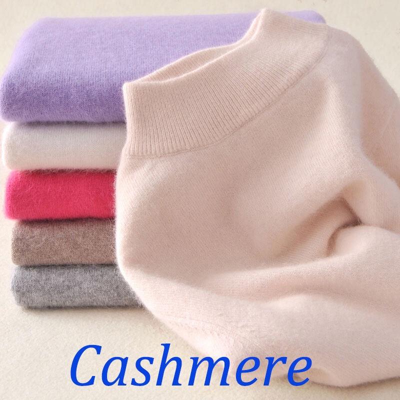 Women's Slim Cozy Knitted Half-turtleneck Cashmere Wool Jumper For Winter Warmth