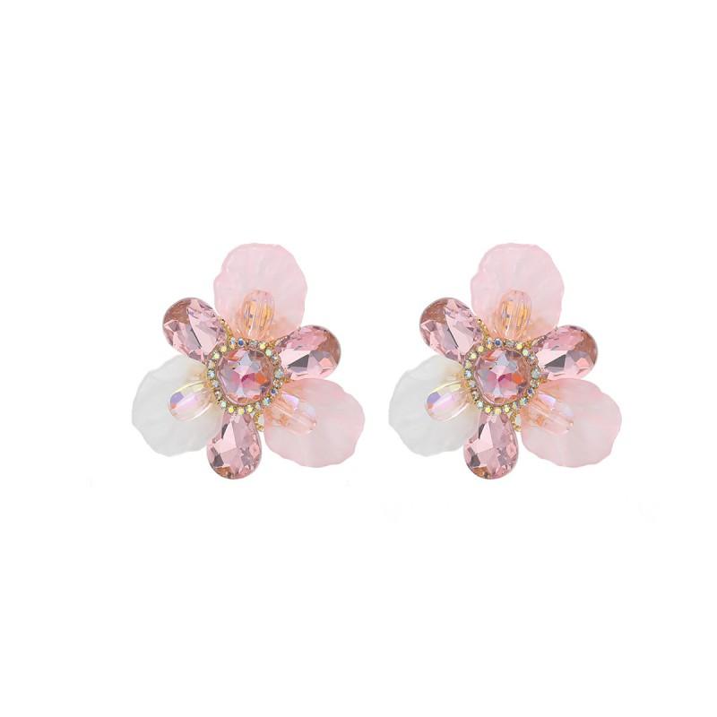 2026 Floral Earrings Women Handwoven Multi-Layer Petal Design With Full Rhinestone Accents Sterling Post