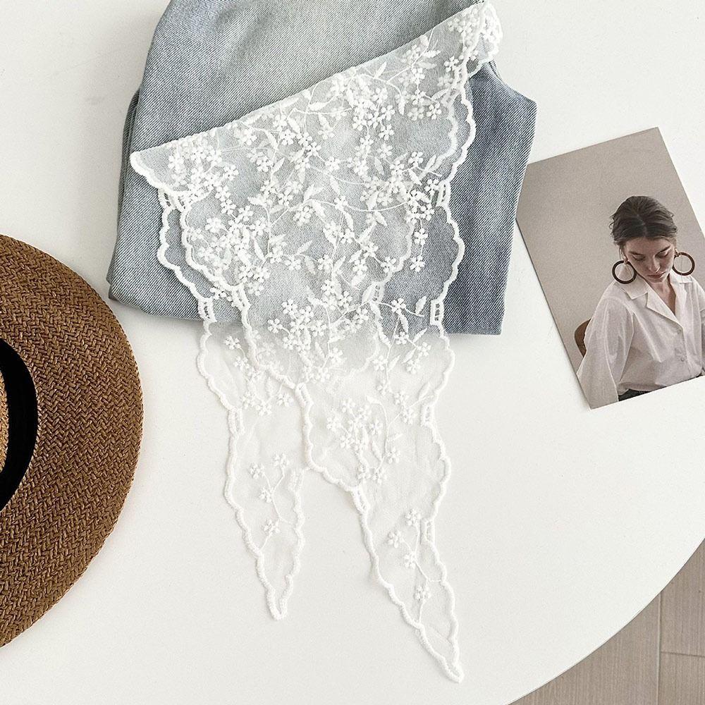 Embroidered Lace Triangle Headscarf Hollow-out White Hair Bandana Woven Floral Pastoral Style Butt Curtain Skirt