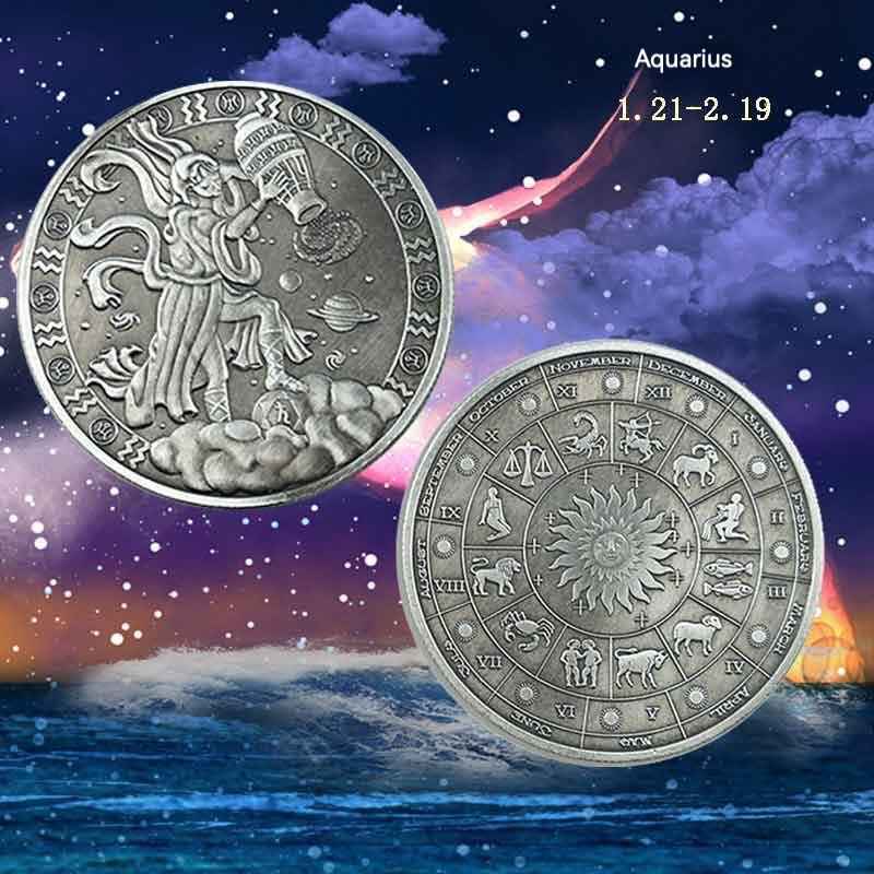 12 Pieces Twelve Constellations Commemorative Coins Tarot Commemorative Medal Antique Silver Coins Lucky Coins Wishing Coins