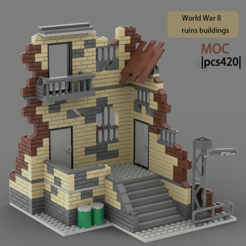 Non-Toxic New World War Ii Military Building Blocks Moc City Street Battle Damage Ruins Miniature Model Platform Scene Creative Toy Paper drawings