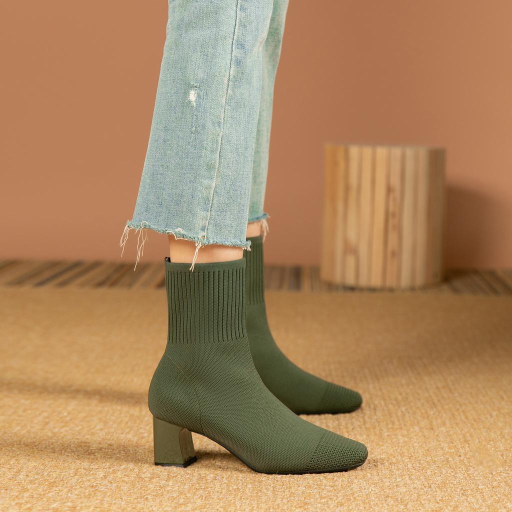 Women's Boots 2025 New Fashion Pointed Soft Knitted Casual Comfortable Shoes (heel height 4.5cm, )