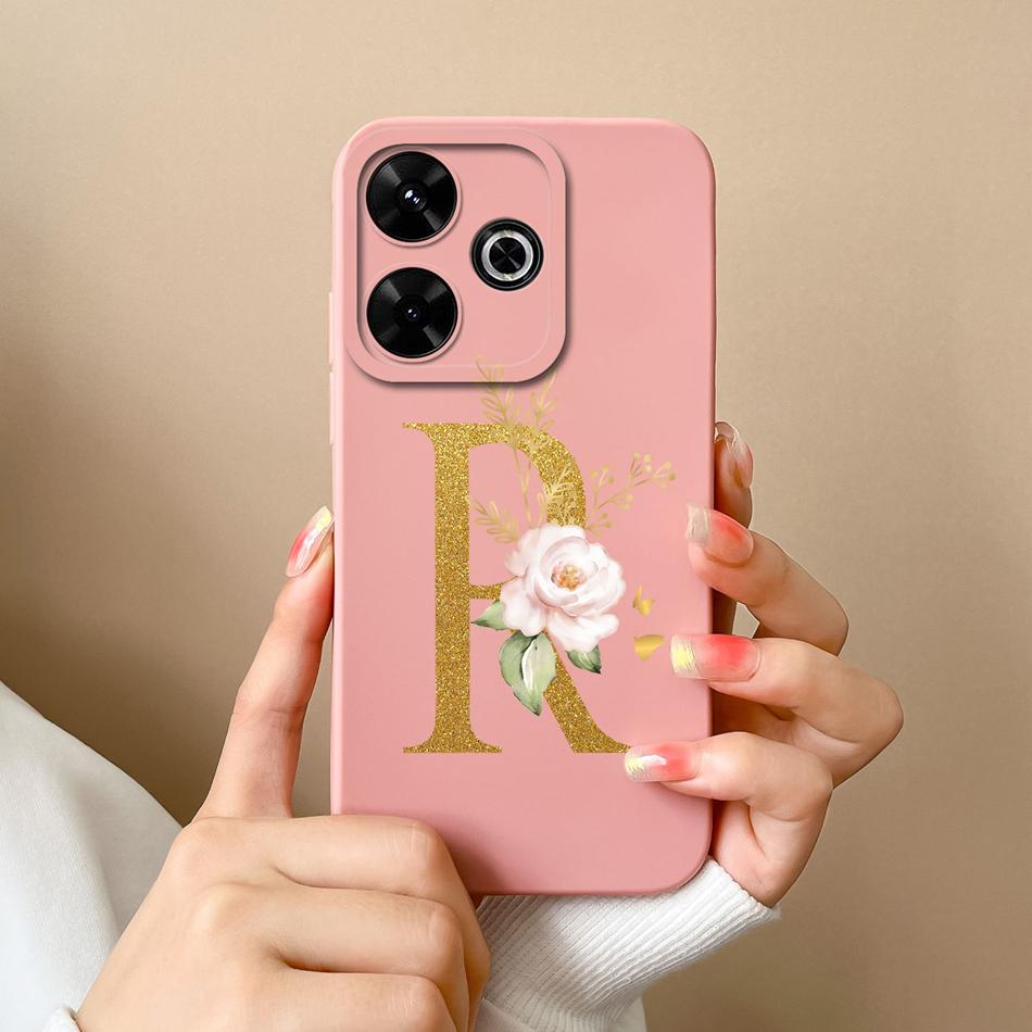 Elegant Case For Redmi 13 4G Personalized Letter Soft Liquid Silicone Protective Phone Cover For Xiaomi Redmi13 Shell Funda Capa