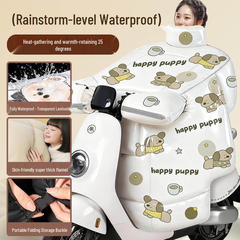 Tempered Film Rainproof Electric Vehicle Windshield: Winter Fleece-Lined, Thickened, Waterproof Motorcycle Cover