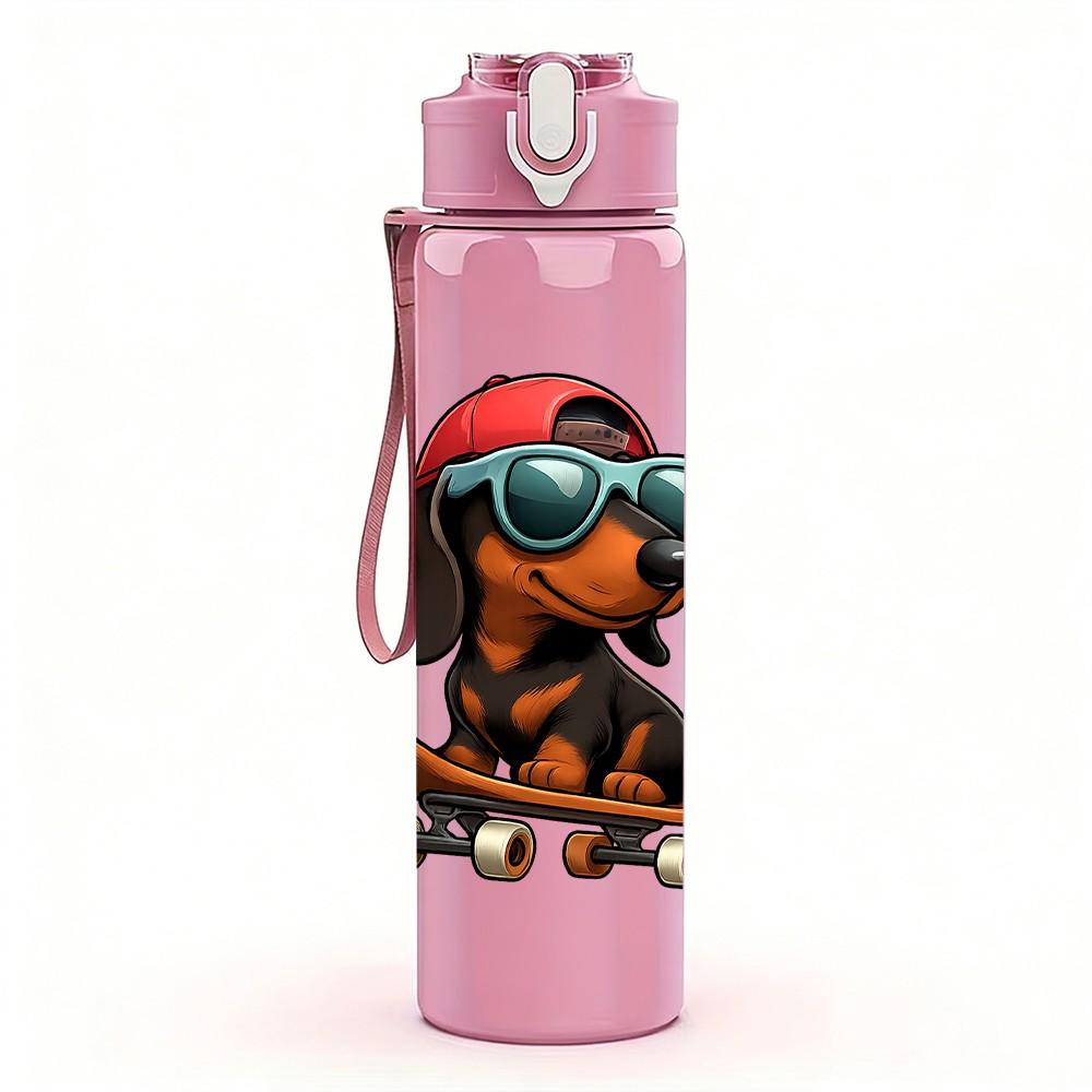 1PC Sunglasses Dachshund Puppy 750ml Color Plastic Sports Water Bottle Leakproof Flip Straw Lid Suitable for Sports Office Home Use