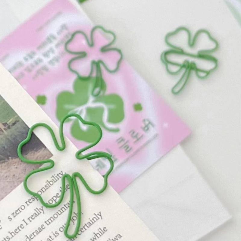 50Pcs Ins Style Green Four-Leaf Clover Paperclips Scrapbook Decor Binder Clip Mini Metal Bookmark Office Desk Accessories
