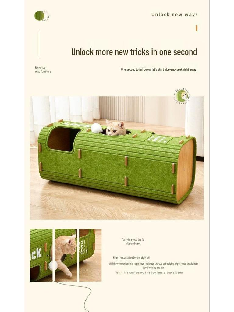 Four-Season Cat Tree House: Multi-Layer Felt Nest for Multiple Cats with Double-Layer Hideaway