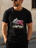 1pc White Sports Car Under a Cherry Blossom Tree Graphic Unisex T-Shirt with Printed Pattern - Suitable for Daily Wear - Casual and Versatile - Summer