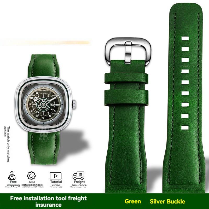 New Style Cowhide Fridays Bracelet For Seven On Friday Watch T1/06/01/t2/t3 Series Calfskin Green Brown Blue Watch Strap 26mm