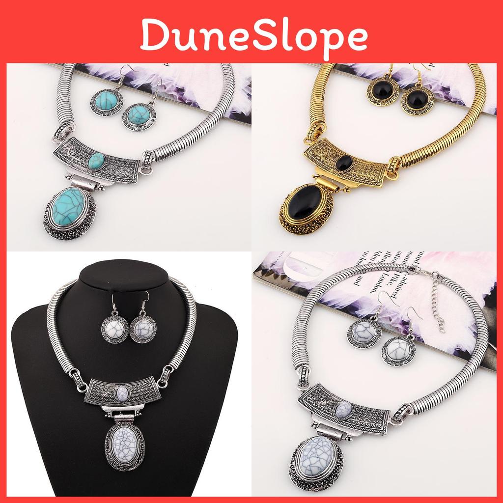 Ethnic Style Simulation Gemstone Decoration Women Necklace And Earring Set For Men And Women