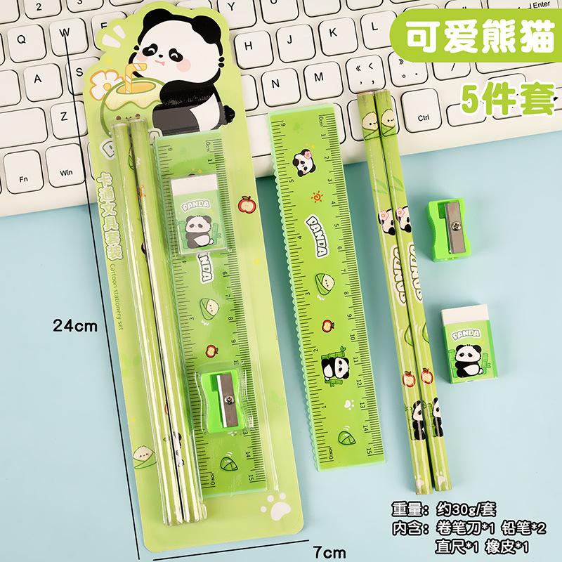 5PCS Cartoon Pencil Stationery Set Small Gift Student Souvenir Student 5 Piece Set Eraser Ruler Roller Pencil Knife Wholesale
