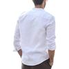 Mens Solid Color Vintage Casual Loose Long Sleeve Stand Collar Henley Shirt