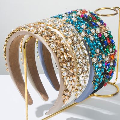 Baroque Velvet Fabric Headband Diamonds Pearls Hairband Hair Accessories For Women's Party Shining Brightly Hair Band Hoop Girl