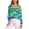 Helle Flower Power Bluse Retro Hippie Blumen Trendige Bedruckte Blusen Damen Langarm Freizeithemden Frühling Übergroße Kleidung