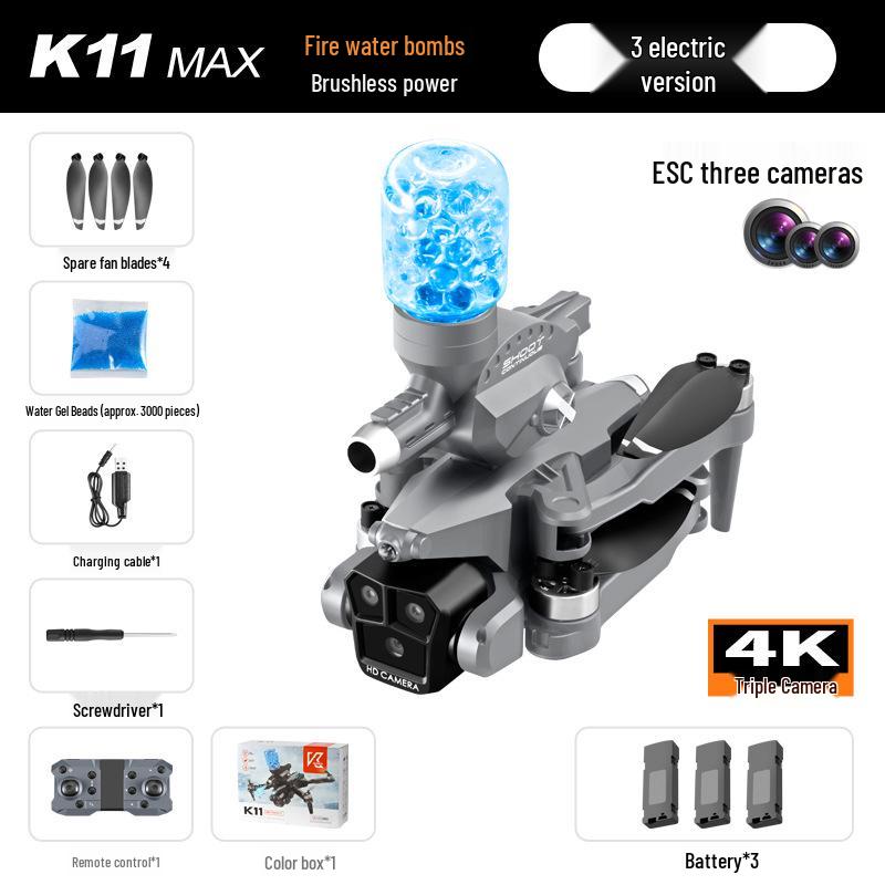 K11Max Drone: Brushless Motor Quadcopter with Triple Cameras, Water Bomb Launch, Remote Control