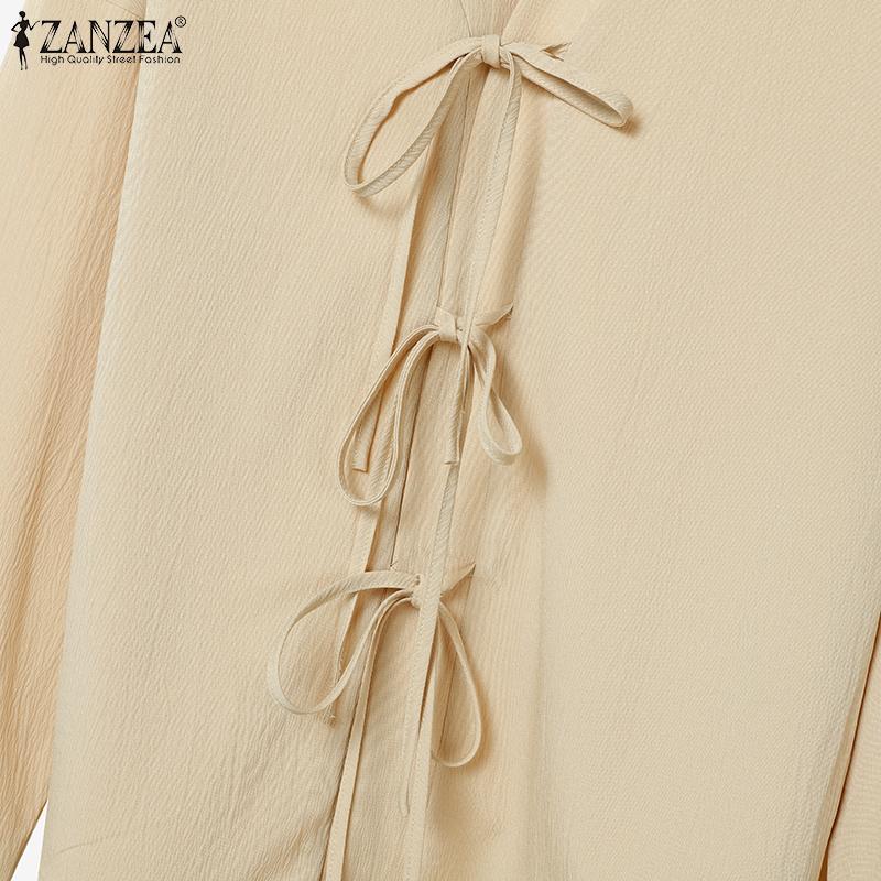 ZANZEA Damen Langarm Schnürbluse und Hose Lässige zweiteilige Anzugsets