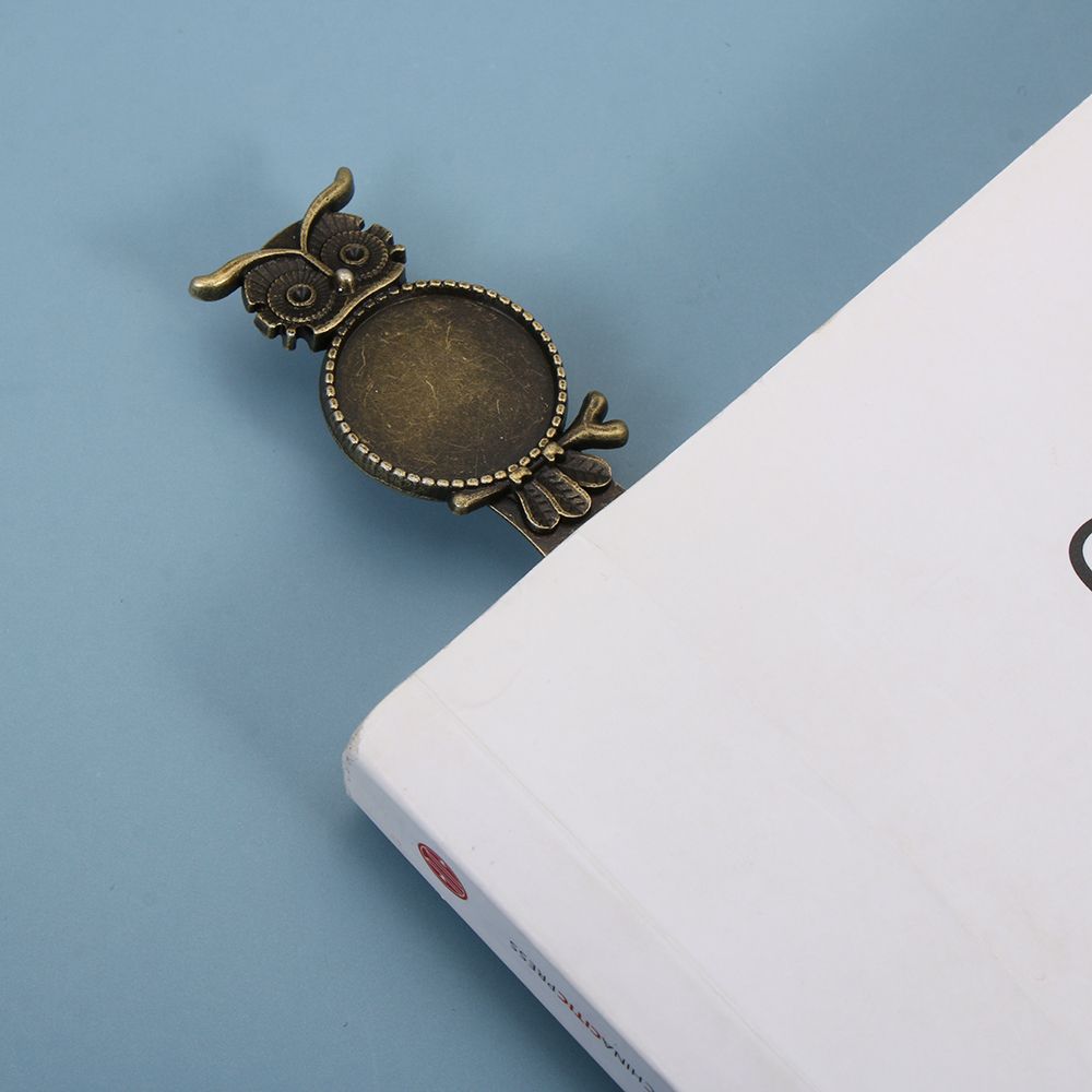 Vintage Bronzelegierung Lesezeichen Cabochon-Basis Cameo-Fassungen Retro Handgefertigtes Lesezeichen Antik-Bronze-Farbe Oval Eule Buchclips