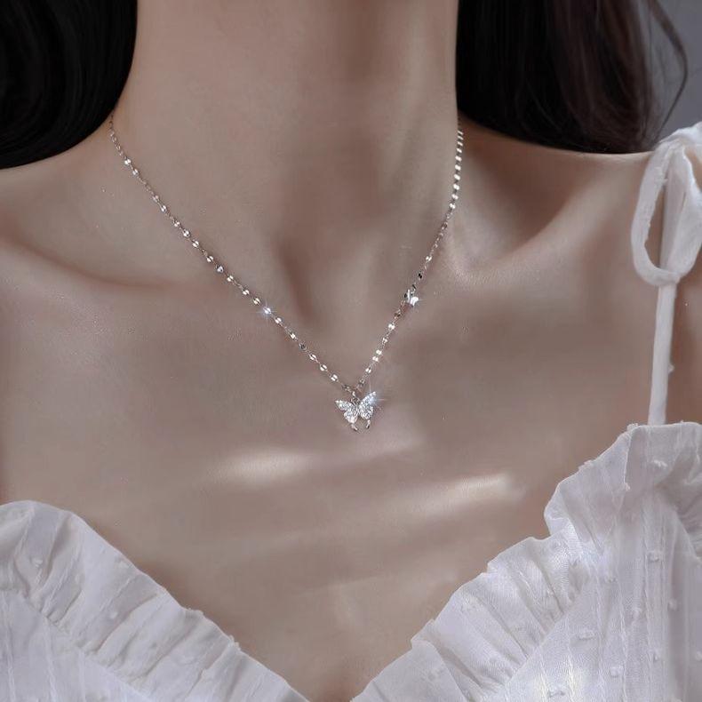 Butterfly Necklace Women'S Premium Clavicle Chain Valentine'S Day Silver 999 Accessories