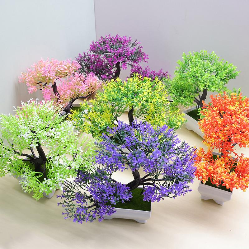 Artificial Bonsai Pine Decor, Multicolor Plastic Fake Potted Plant for Table Home Decoration