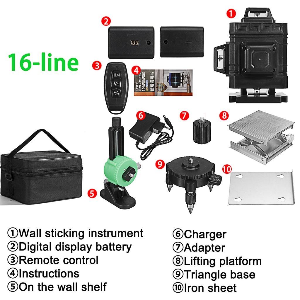 16/12 Line Green Lines Laser Levels 4D 360 Horizontal and Vertical Cross Lines Self-leveling Super Powerful Indoor Outdoor 4.8 * 3.6 * 4.4 IN