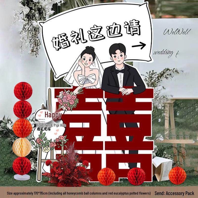Welcome Sign Wedding Standee: Hand-Painted Cartoon Figure Poster Board for Event Decoration