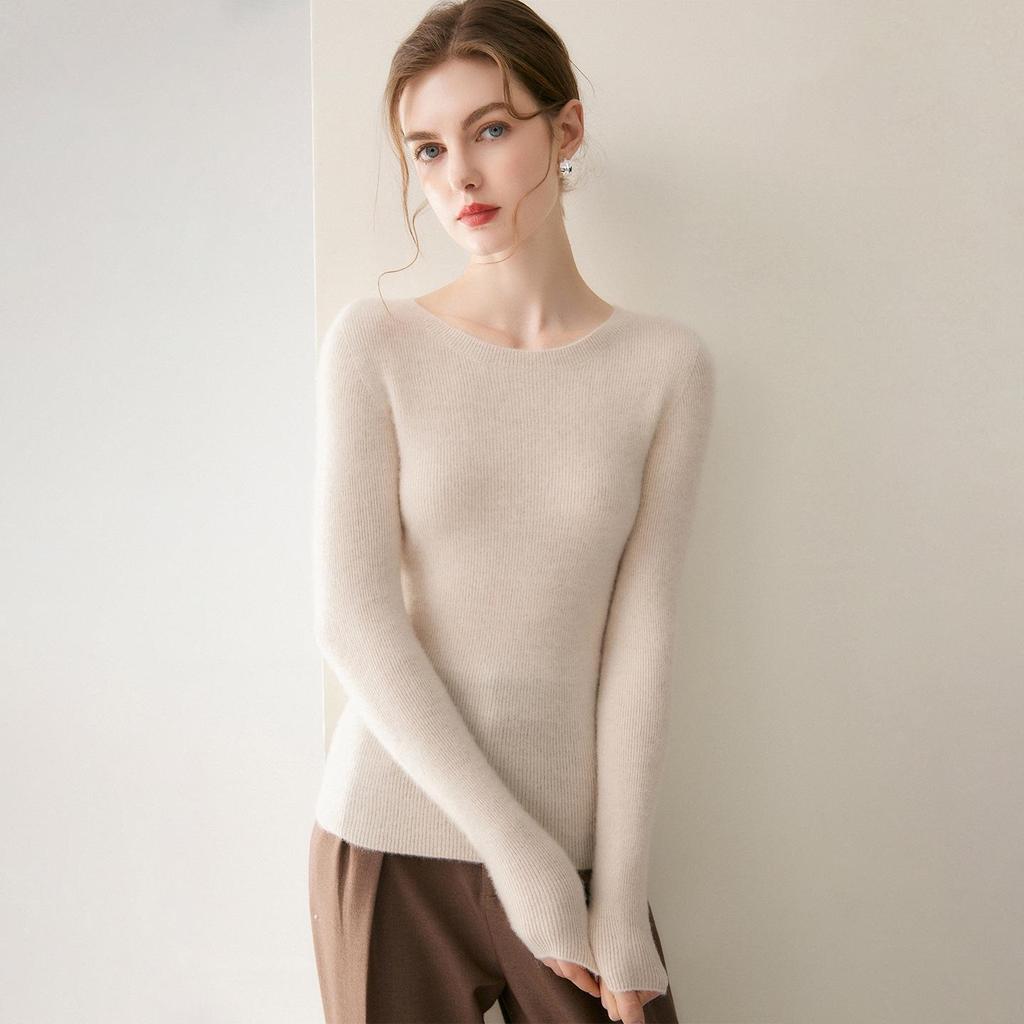 Le Kasha 2026 Women's 100% Cashmere Sweater: Ribbed Round Collar, Long Sleeve, Twelve Gauge Single Thread