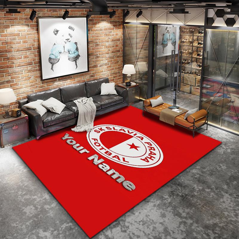 Tappeto Personalizzato con Nome Sk Prague Slavia per Soggiorno Camera da Letto Casa Decorazione Divano, Tappetino Antiscivolo per Giochi Bambini