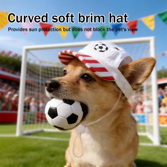 Striped Pet Baseball Cap Football Embroidery Cat Hat Breathable Dog Baseball Cap with Adjustable Drawstring for Dogs And Cats Sun Protection