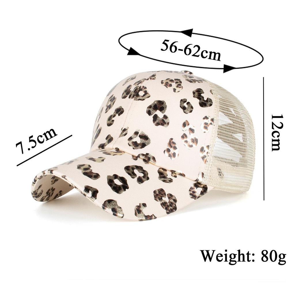 Women's Leopard Print Mesh Ponytail Baseball Cap - Duckbill Sun Hat for Spring/Summer